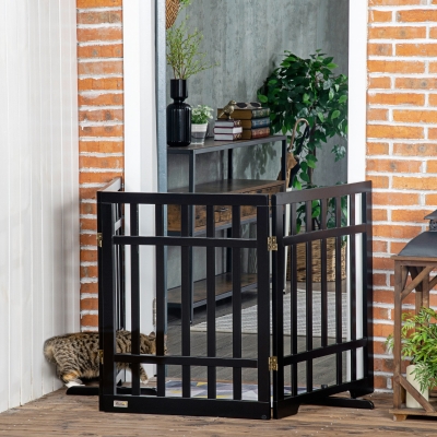 PawHut Barreira de Segurança Dobrável para Cães de 3 Painéis com Suporte de Pé para Escadas e Portas 181x35x76cm Preto
