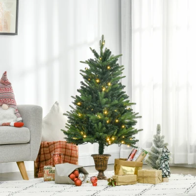 HOMCOM 1.2m 4ft Christmas Tree Entrance Décor 750 Tips Xmas Pre-lit Tree 80 LED with Vase Base