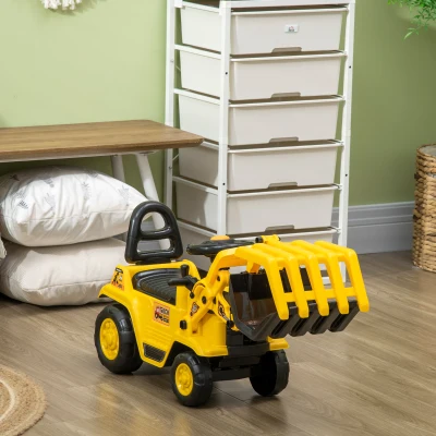 HOMCOM Carro Andador Escavadora Infantil com Pá Móvel Assento com Armazenamento Oculto e Buzina 83x27x39cm Amarelo