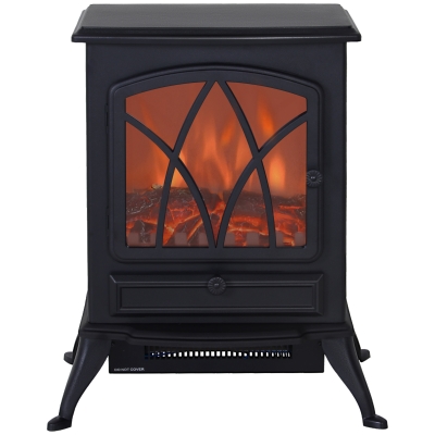 HOMCOM Lareira Elétrica Portátil Lareira Elétrica com Efeito de Chama Realista Potência 1000W/2000W 45x28,5x54cm Preto