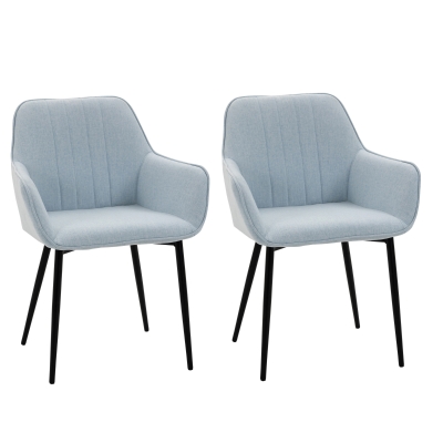 HOMCOM Juego de 2 Sillas de Comedor Decorativas Tapizadas en Lino Transpirable con Respaldo Ergonómico Reposabrazos y Patas de Metal 59,5x56,5x81 cm Azul