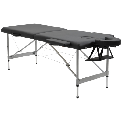 HOMCOM Masa de masaj portabila si pliabila din aluminiu si PU cu inaltime reglabila si scaun captusit, 186x71x62-83 cm, negru