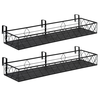 Outsunny Suport de ghiveci de exterior cu carlige pentru balustrada, set de 2 piese pentru balcoane si terase din metal, 100x31x12 cm, negru