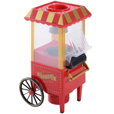 HOMCOM Máquina de Palomitas de Diseño Vintage Palomitero Decorativo con Forma de carrito 22x19x39cm Rojo
