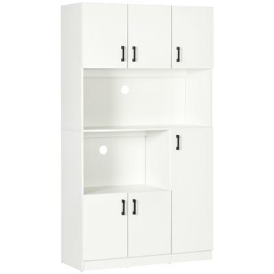 HOMCOM Dulap inalt din placi aglomerate cu 6 dulapuri si 2 rafturi deschise, pentru bucatarie, sufragerie si camera de zi 100x40x180 cm, alb
