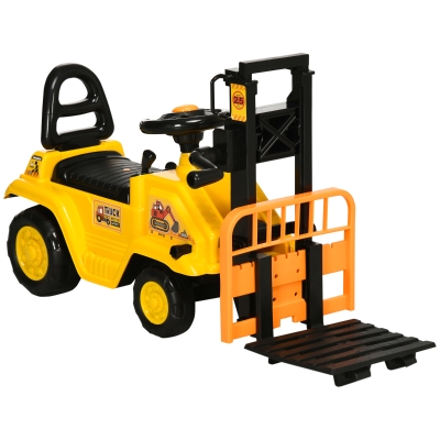 HOMCOM Masina de constructii pentru copii, Tractorul de plimbare cu depozitare sub scaun, roti cu banda de rulare