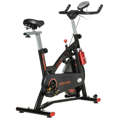 HOMCOM Bicicleta de exercitii cu ecran LCD, volant de 10 kg si rezistenta magnetica reglabila, otel si ABS, 47x120x104,5-117 cm, rosu si negru
