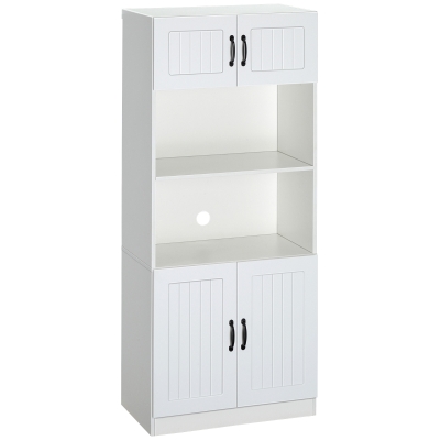 HOMCOM Küchenschrank im Landhausstil mit 2 Schränken u. 2 offenen Regalen 70 cm x 40 cm x 170 cm Weiß + Schwarz
