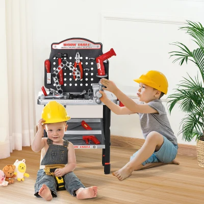 HOMCOM Kids Workbench and Construction Toy, Toddler Tools Workshop, Pretend Play, w/ Shelf Storage Box, Electric Drill, Aged 3-6 Years Old