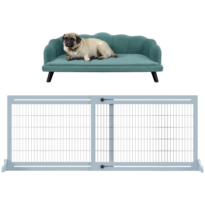 PawHut Set 2 Pezzi Divano per Cani max 32kg con Cuscino Imbottito e Cancellino per Cani Estensibile 104-183cm