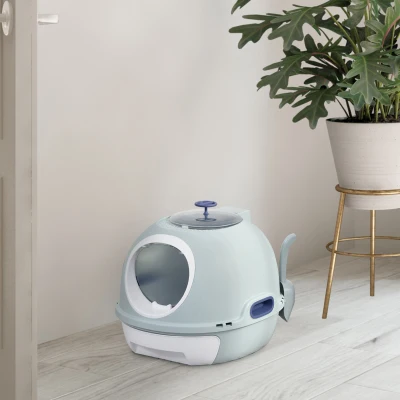 PawHut Cats Rooftop Plastic Easy Clean Litter Box Blue