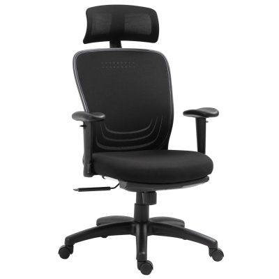 Vinsetto Bürostuhl Schreibtischstuhl Computerstuhl PC Stuhl Home-Office-Stuhl mit Wippenfunktion Kopflehne Fußstütze höhenverstellbar ergonomisch 360°-Drehräder PU Mesh Schwarz 68x72x110-118 cm