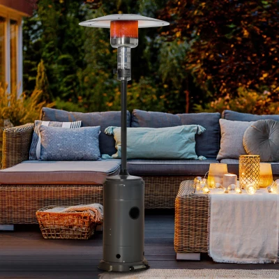 Outsunny 12.5KW Outdoor Gas Patio Heater Standing Propane Heater w/ Wheels Dust Cover