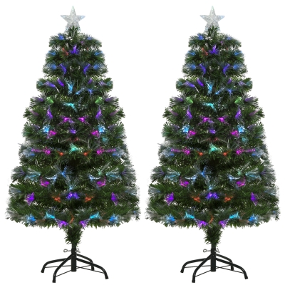 HOMCOM Set 2 Alberi di Natale da 120cm con 130 Luci LED, Fibre Ottiche Colorate e 130 Rami