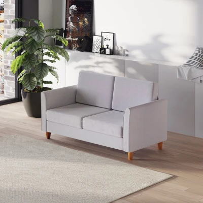HOMCOM Loveseat Armchair, Grey, Linen Upholstery, Modern Style,  w/Armrest