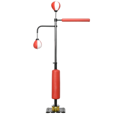 sportnow Punching ball sur pied sac de frappe boxe autoportant hauteur réglable 2 ballons de vitesse revêtement PU 84 x 36 x 140-205 cm rouge