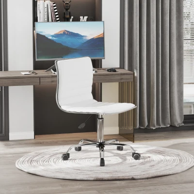 HOMCOM Friseurstuhl, Salonstuhl mit Rückenlehne, Höhenverstellbar, Stahl PU, Weiß, 48 x 52 x 78-90 cm