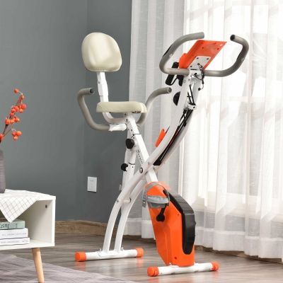 HOMCOM 2-in-1 Folding Exercise Bike with 8-Level Magnetic Resistance, Arm Resistance Band, Pulse Sensor, Orange