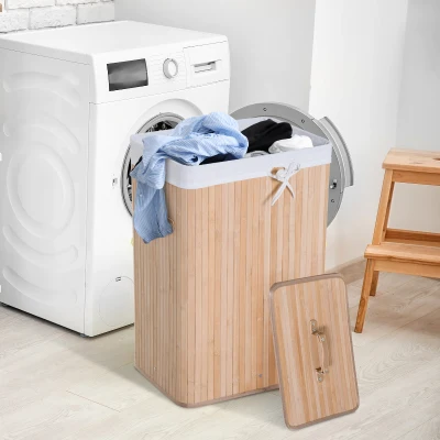 Cos de rufe din bambus cu capac 40x30x60cm natural