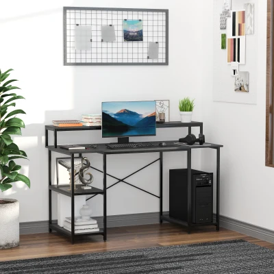 HOMCOM Scrivania per computer 140cm x 60cm x 93cm Nero