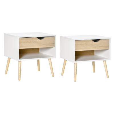 HOMCOM Set di 2 comodini 50cm x 39cm x 51cm Rovere, Bianco