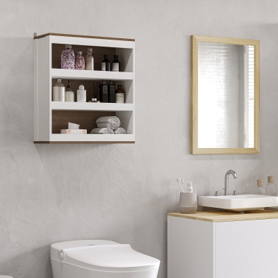 kleankin Estante de Casa de Banho de Parede Moderna Móvel Suspenso de Casa de Banho com 3 Prateleiras 50x20x56cm Branco e Nogueira