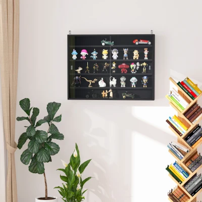 HOMCOM 5-Tier Wall Display Shelf Unit Cabinet w/ 4 Adjustable Shelves Glass Doors Home Office Ornaments 60x80cm Black
