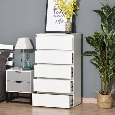 HOMCOM Chest of Drawers, 5 Drawers Storage Cabinet Floor Tower Cupboard for Bedroom Living Room, White