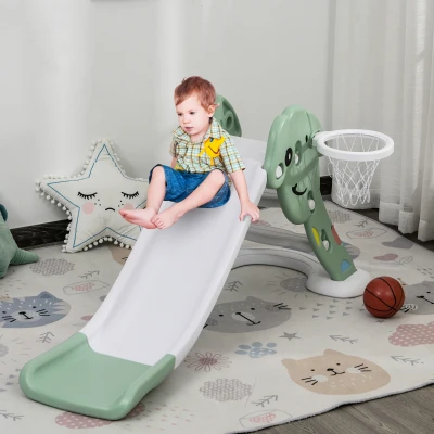 HOMCOM Kids Slide with Basketball Hoop Toddler Climber Freestanding Slider Playset