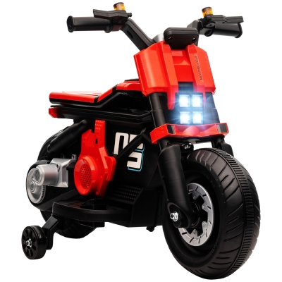 HOMCOM Moto Eléctrica Infantil con Faros Música Bocina Velocidad 3 km/h para Niños de 3-5 Años 86x44x58cm Negro y Rojo
