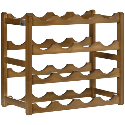 HOMCOM Botellero de Madera Bambú de 4 Niveles para 16 Botellas de Vino Carga Máxima 75 kg 43x23,5x38 cm Marrón