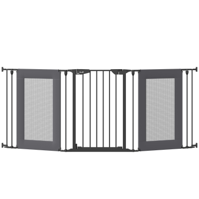 PawHut Barrera de Seguridad Plegable para Perros para Escaleras y Puertas con Sistema de Cierre 203x74 cm Negro