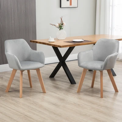 HOMCOM Conjunto de 2 Cadeiras de Sala de Jantar Modernas Estofadas em Veludo com Encosto Médio e Pés de Madeira de Borracha 54x57x80cm Cinza