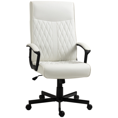 Vinsetto Cadeira de Escritório Giratória 360° com Encosto Alto Altura Ajustável e Função de Inclinação 65x65x102-112,5cm Creme