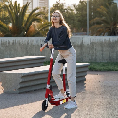 HOMCOM Foldable Electric Scooter for Teens Over 7 years old 12V Battery 120W-Red