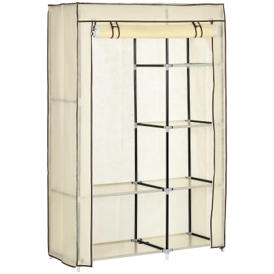 HOMCOM Roupeiro de Tecido Dobrável com 6 Prateleiras e 1 Barra de Pendurar para Dormitório Vestidor 103x43x162,5cm Creme