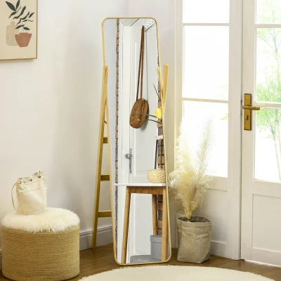 HOMCOM Espelho de Pé com Cabideiro Espelho de Corpo Inteiro com Estrutura de Madeira 40x35x147cm Madeira