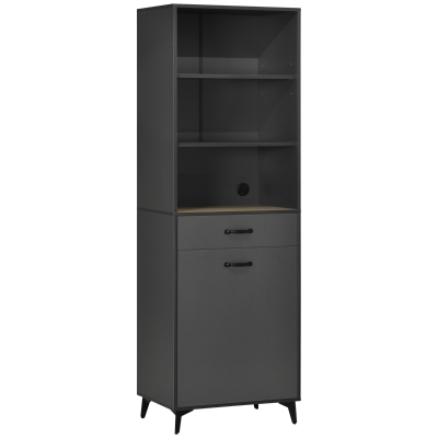 HOMCOM Mobile Dispensa Alto con Ripiani Regolabili Aperti, Cassetto e Armadietto, in Truciolato e MDF, 60x42x180 cm, Grigio