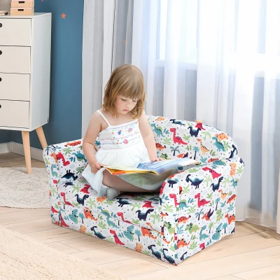 HOMCOM Toddlercouch, 2 Seater Kids Sofa, Wooden Frame Anti-slip Feet