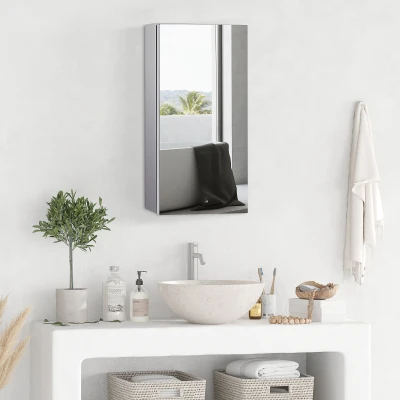 HOMCOM Stainless Steel Mirror Storage Cabinet-Silver