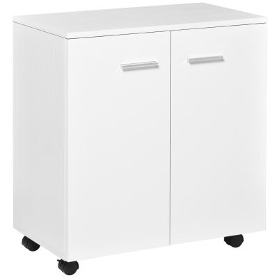 HOMCOM Mobile Kommode Sideboard Küchenschrank Anrichte 2-türig mit vier Rollen Weiß 60 x 35 x 65 cm