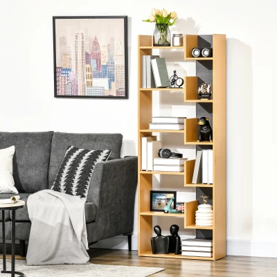 HOMCOM 6-Tier Bookshelf, Modern Bookcase with 11 Open Shelves, Freestanding Decorative Storage Shelving for Home Office and Study, Natural