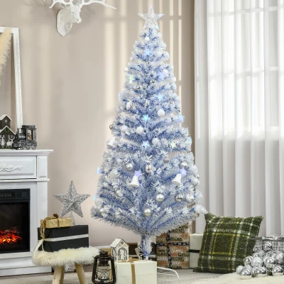 HOMCOM 6FT Artificial Fibre Optic Christmas Tree Seasonal Decoration w/ LED Lights Pre-Lit Easy Store White Blue