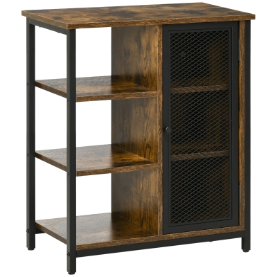 HOMCOM Sideboard im Industrie-Design mit 3 Regalen u. 1 Schrank, 60 cm x 32 cm x 70 cm, Schwarz + Braun