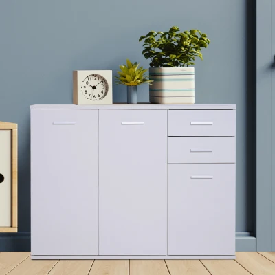 Dulapior 3 Usi, 2 Sertare, Lemn Granulat, Alb 106x35x76cm