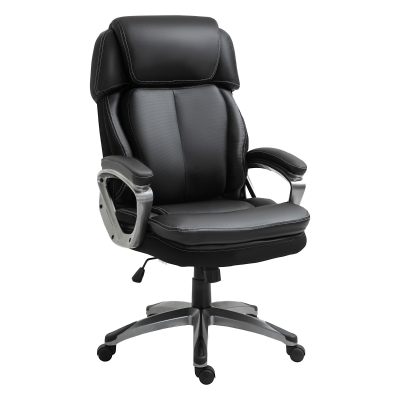 Vinsetto Bürostuhl Computerstuhl mit Wippenfunktion Kopfstütze ergonomischer Schreibtischstuhl drehbar höhenverstellbar Kunstleder Schwarz 68 x 76 x 117-125 cm