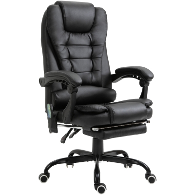 Vinsetto Massagesessel Chefsessel mit 7 Massagepunkte höhenverstellbarer Drehstuhl mit Integrierter Fußstütze Unterem Rückenpolster Schaumstoff Metall PVC Schwarz 67 x 79 x 111-121 cm