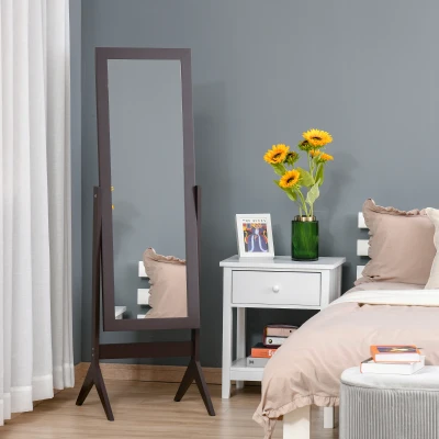 Homcom® Lustro Stojące Duże do Makijażu Podwyższone Nóżki Łatwe Czyszczenie MDF Kawowy 47 X 46 X 148 cm