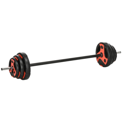 SPORTNOW Langhantel-Set 20 kg, inkl. 6 Hantelscheiben, 2 x 5kg, 2 x 2,5kg, 2 x 1,25kg, rutschfeste Stange, schwarz+rot