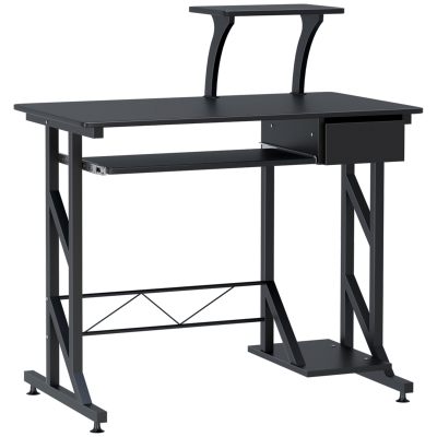 HOMCOM Computertisch Arbeitstisch mit Regalen und Schubladen Schreibtisch Bürotisch Platzsparend stabil Metall MDF Schwarz 90 x 50 x 95 cm